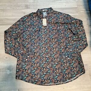 Coofandy Long Sleeve Button Up Paisley Shirt Mens XL Black NWT